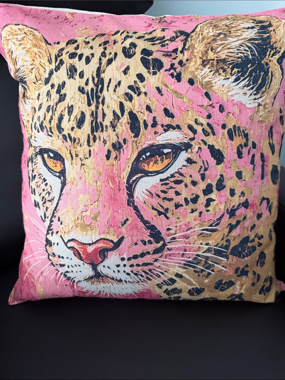 Pink Leopard Face Decorative Throw Pillow - Unbranded